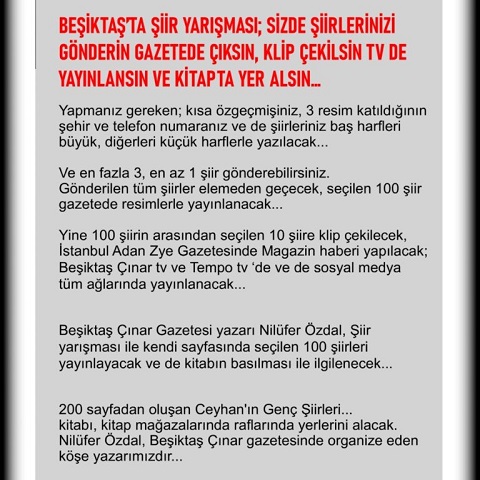Beşiktaş’ta 2023 Şiir Yarışması