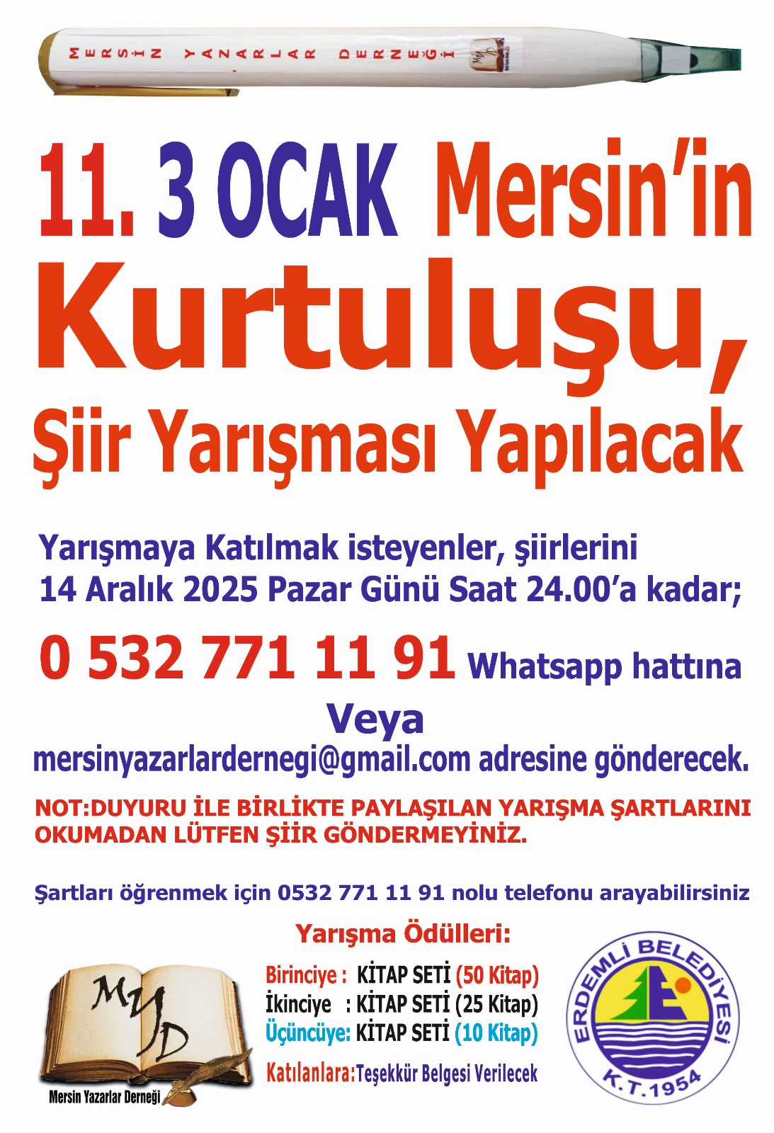 11. 3 Ocak Mersin’in Kurtuluşu ve Mersin Konulu Şiir Yarışması