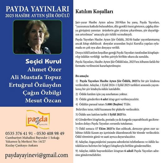 2025 Hasibe Ayten Şiir Ödülü
