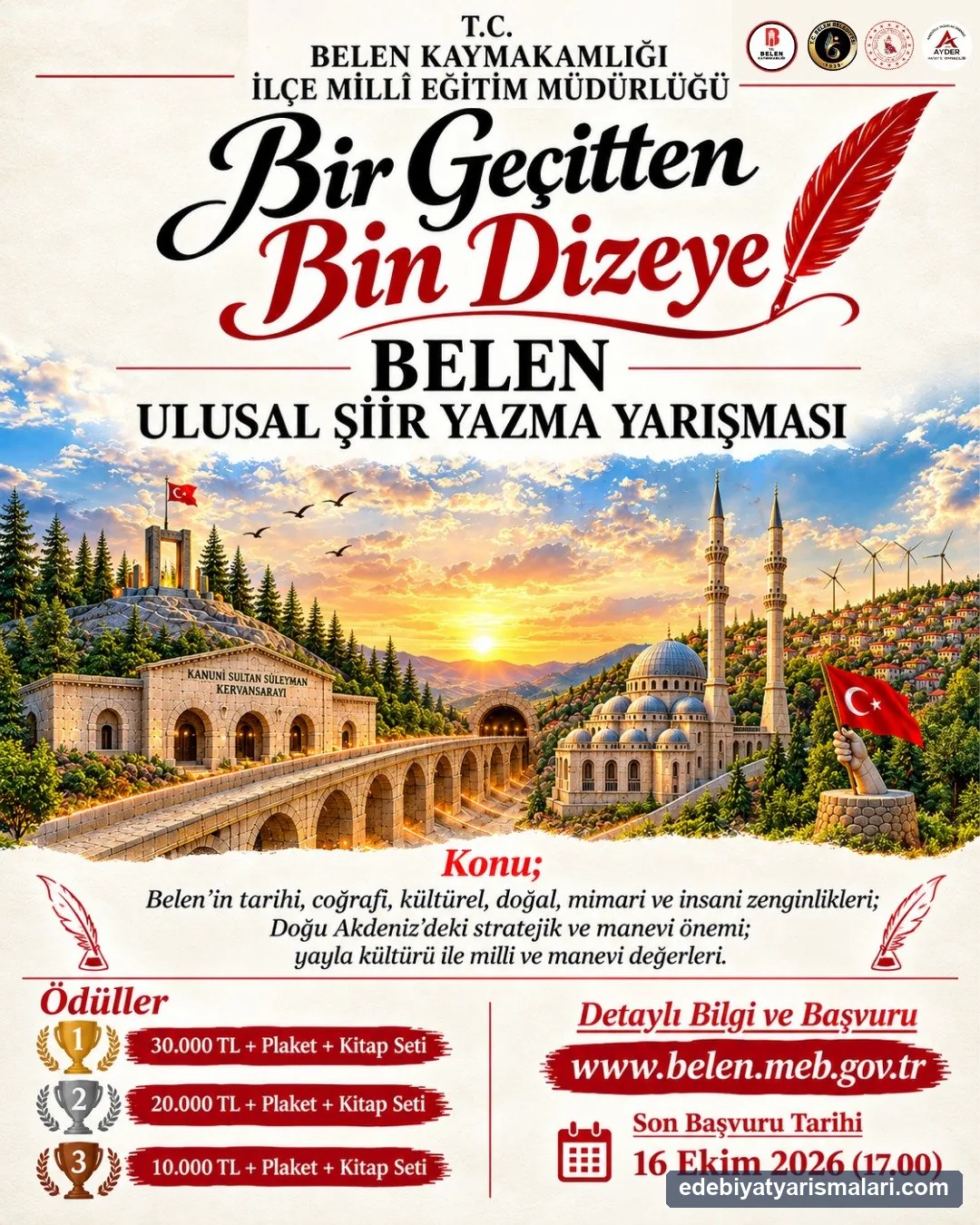Bir Geçitten Bin Dizeye: Belen Ulusal Şiir Yazma Yarışması duyuru görseli