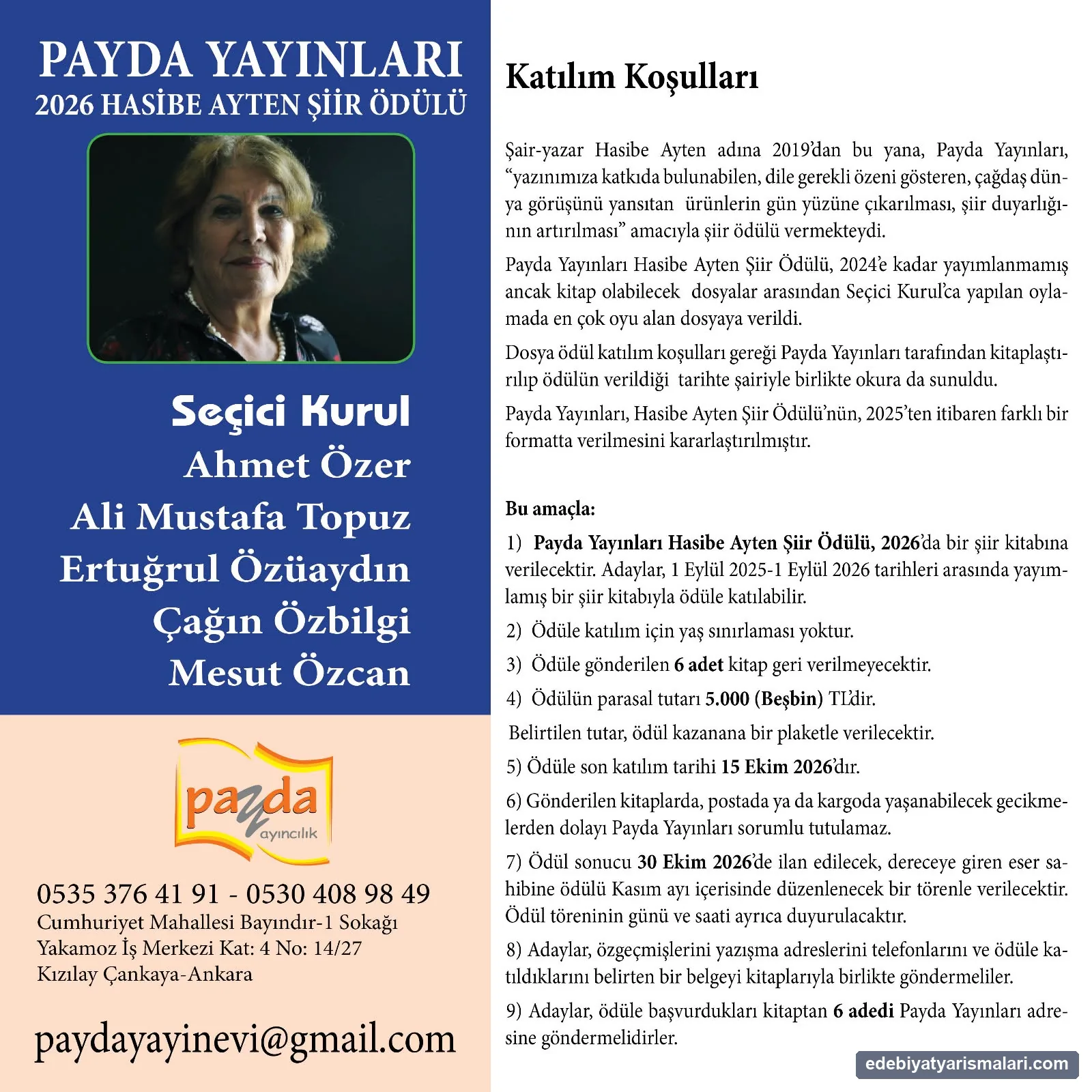 Hasibe Ayten Şiir Ödülü duyuru görseli