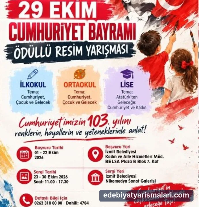 İzmit Belediyesi 29 Ekim Cumhuriyet Bayramı Ödüllü Resim Yarışması 2026 duyuru görseli