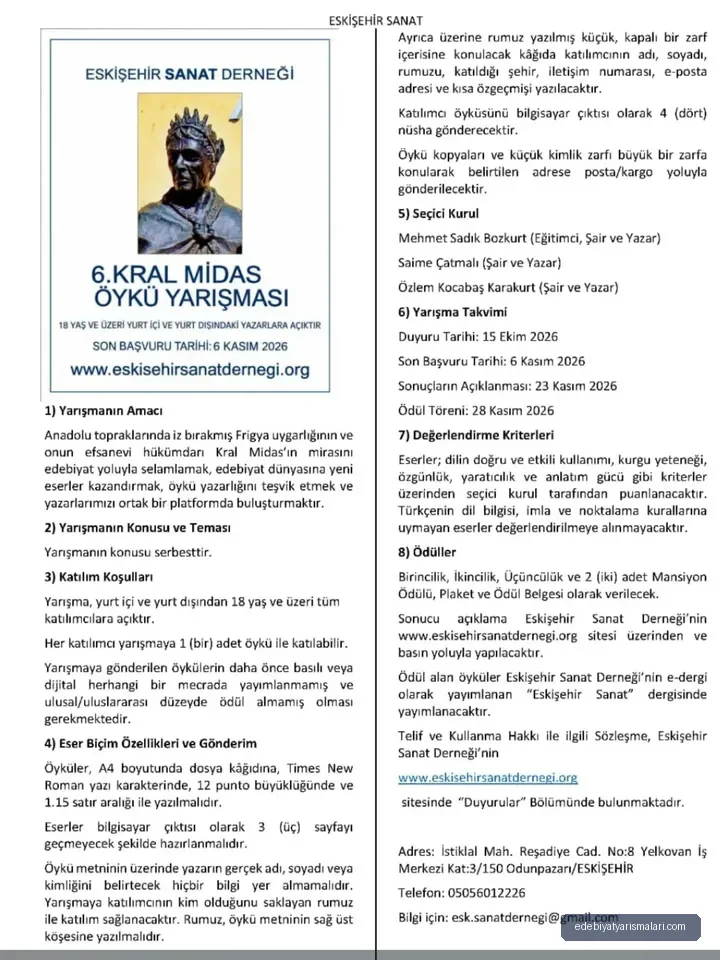 Kral Midas Öykü Yarışması duyuru görseli