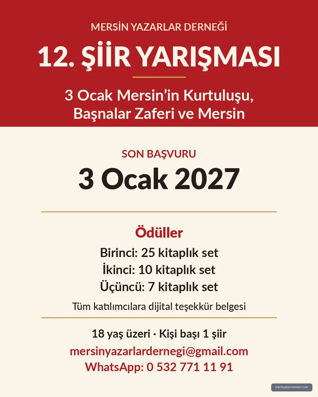 3 Ocak Mersin’in Kurtuluşu ve Mersin Konulu Şiir Yarışması duyuru görseli