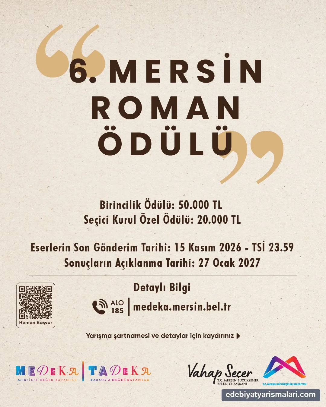 6.Mersin Roman Ödülü duyuru görseli