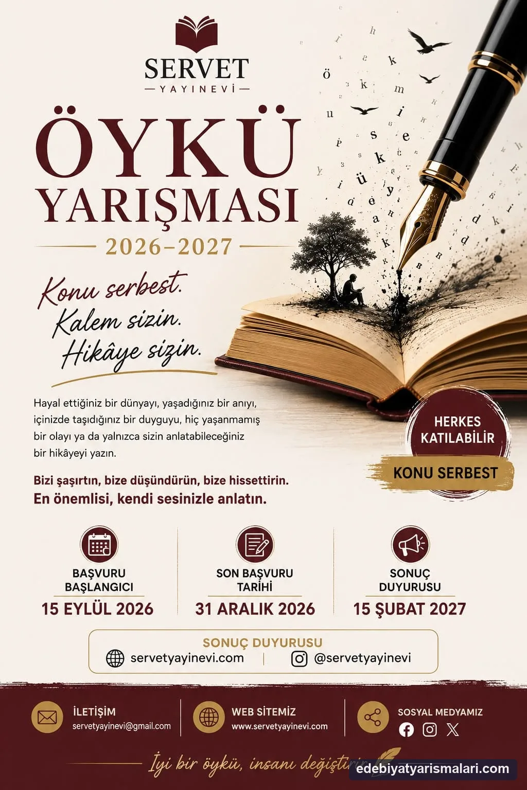 2. Servet Yayınevi Öykü Ödülü Yarışması duyuru görseli
