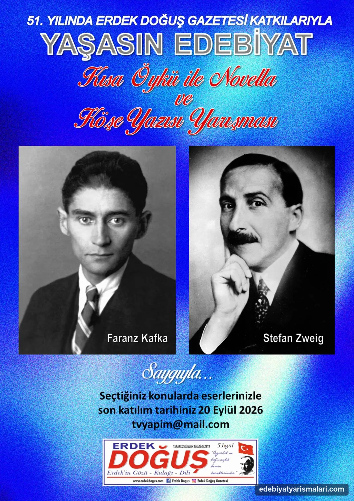 Yaşasın Edebiyat Kısa Öykü ile Novella ve Köşe Yazısı Yarışması duyuru görseli