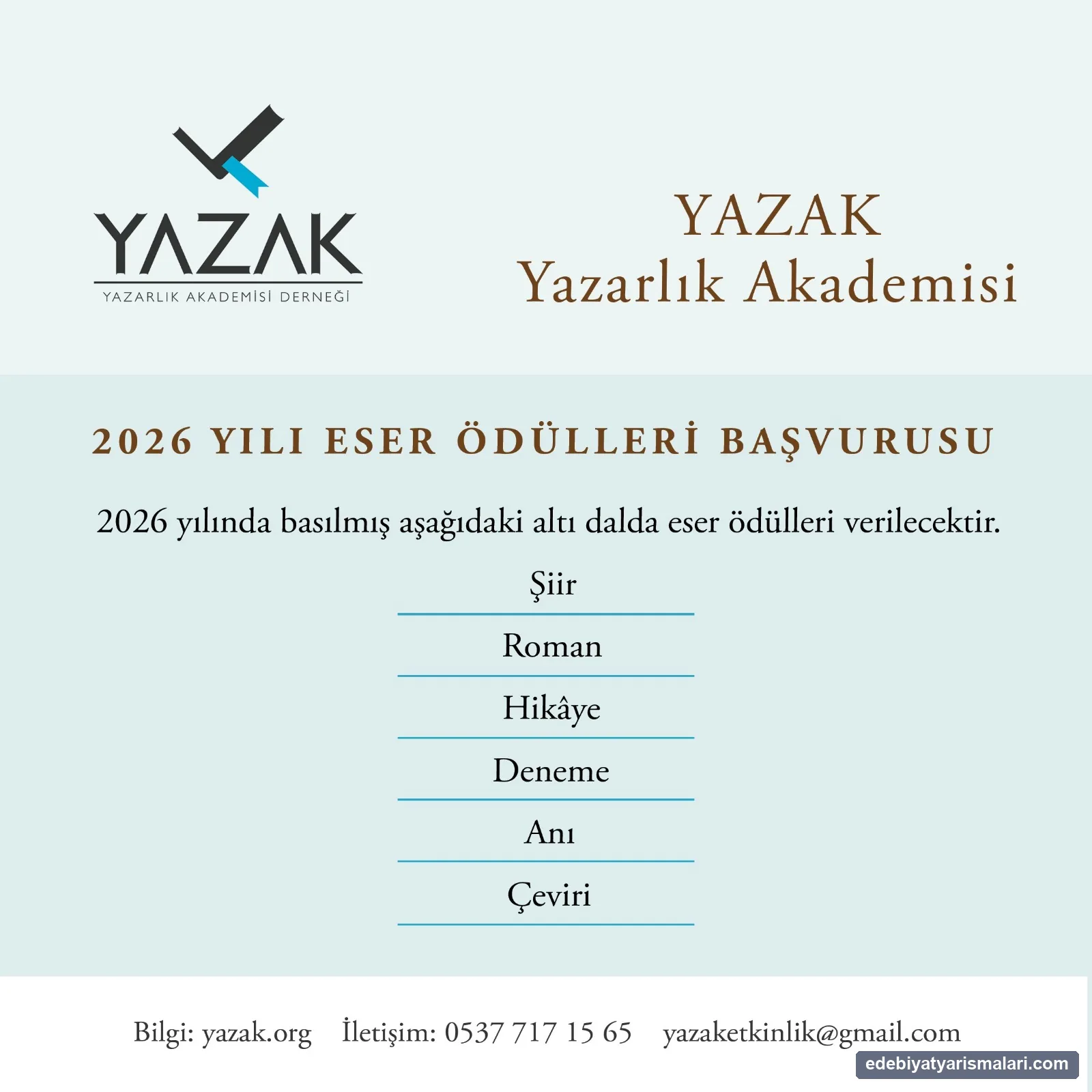 YAZAK Öykü Yarışması duyuru görseli