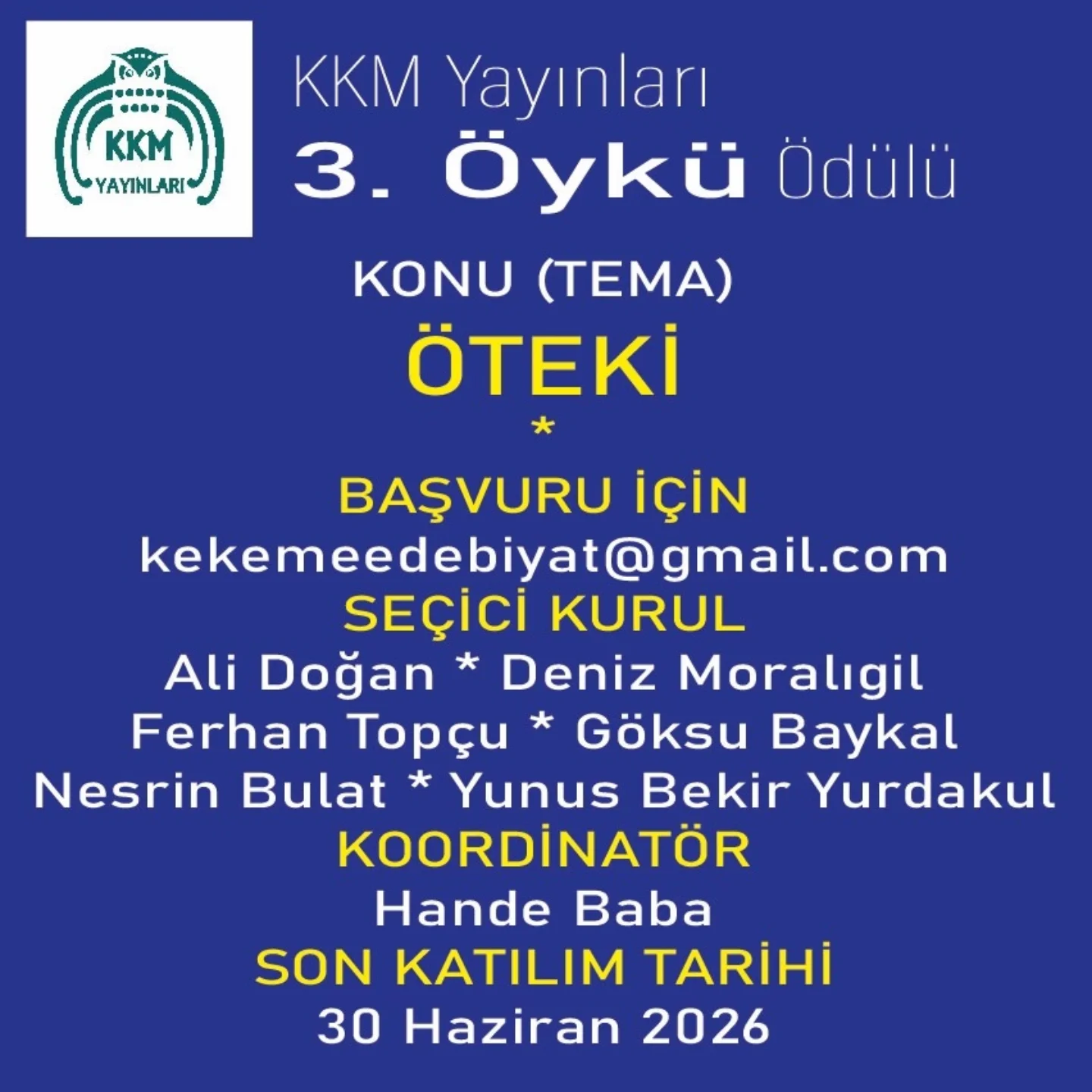 KeKeMe Yayınları 3. Öykü Ödülü